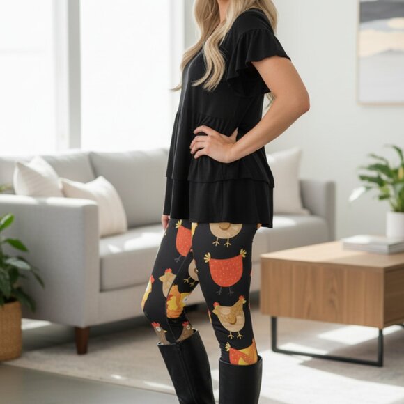 NEW Womens Chicken Rooster Leggings Signature Lux Soft Yoga Pants OS/TC/TC2 - Picture 8 of 15